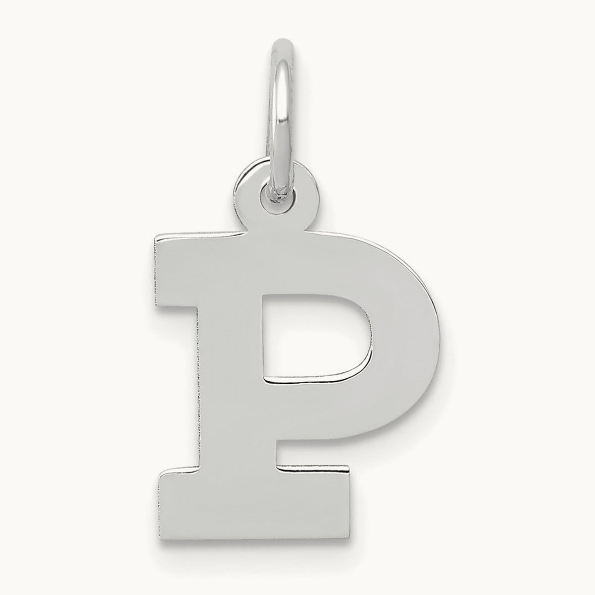 Small Block Initial Charm — 14K White Gold, P