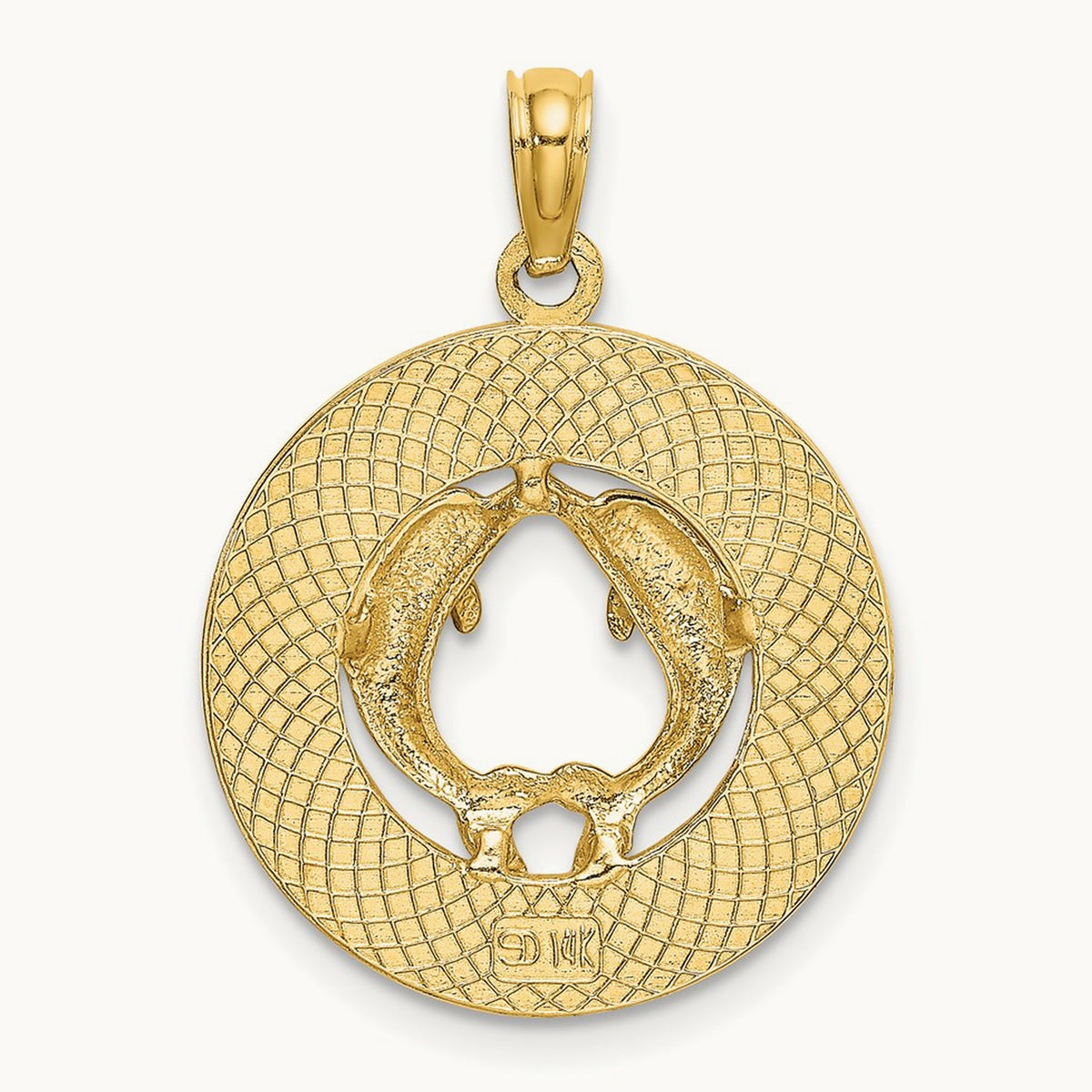 BEAUFORT SC w/Dolphins Circle Charm, 14K