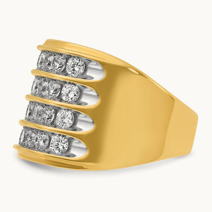 With White Rhodium 4 Row Men's Ring, 3.75 ct tw Lab-Grown Diamond