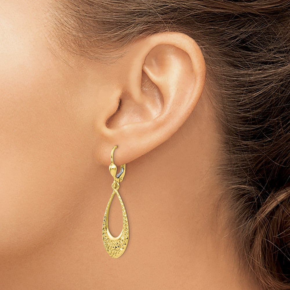 Polished and Diamond-cut Leverback Earrings — 10K Yellow Gold, 43mm