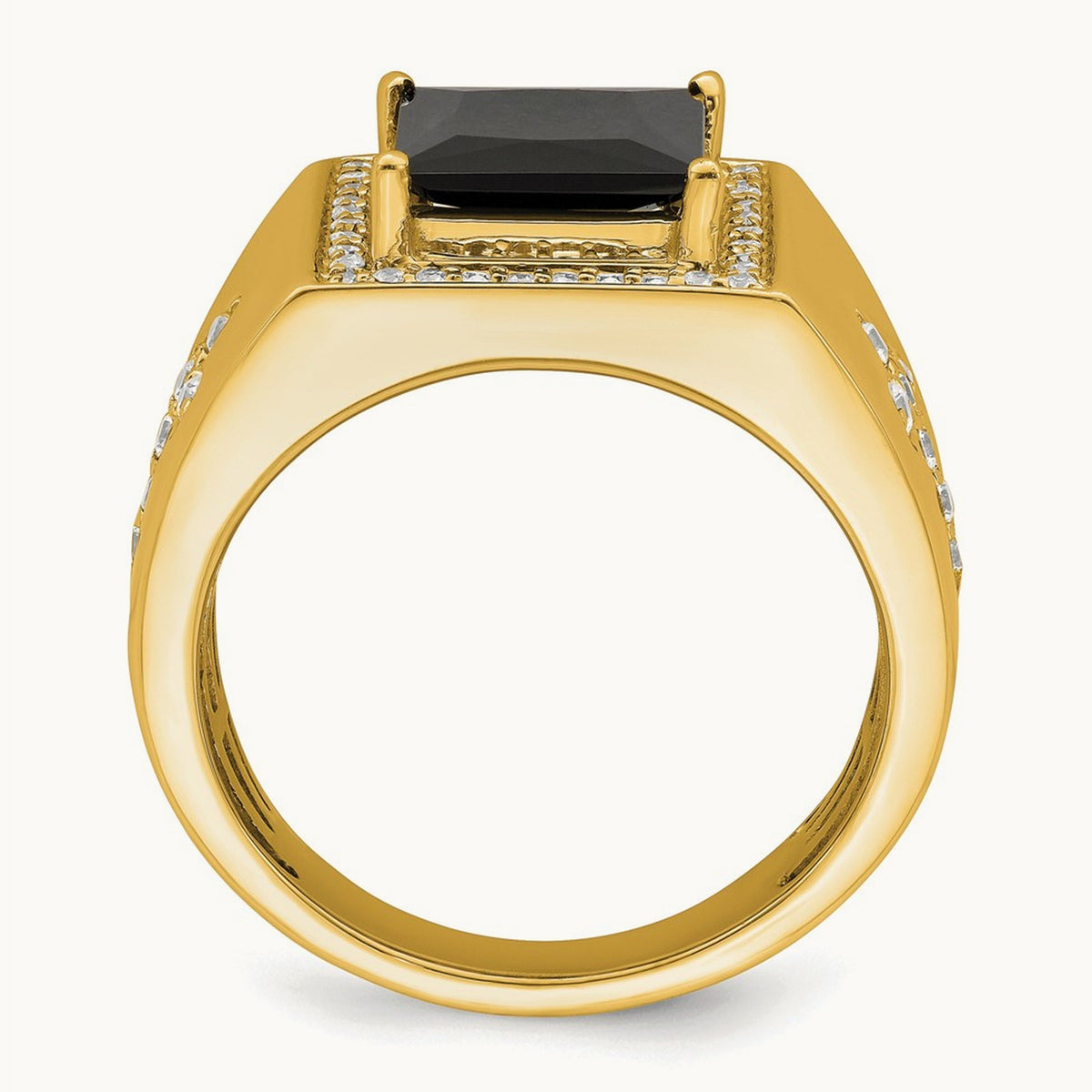 Onyx and Diamond Cross Men's Ring — 14K Yellow Gold, 10