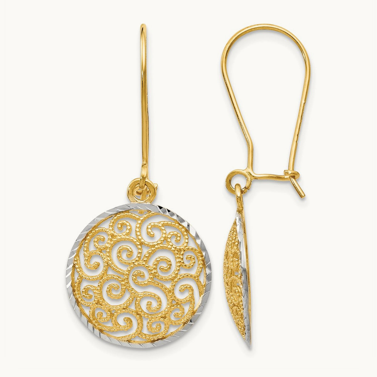 Filigree Dangle Earrings, 14K Two-tone — Leslie's