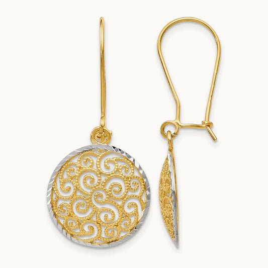 Filigree Dangle Earrings, 14K Two-tone — Leslie's