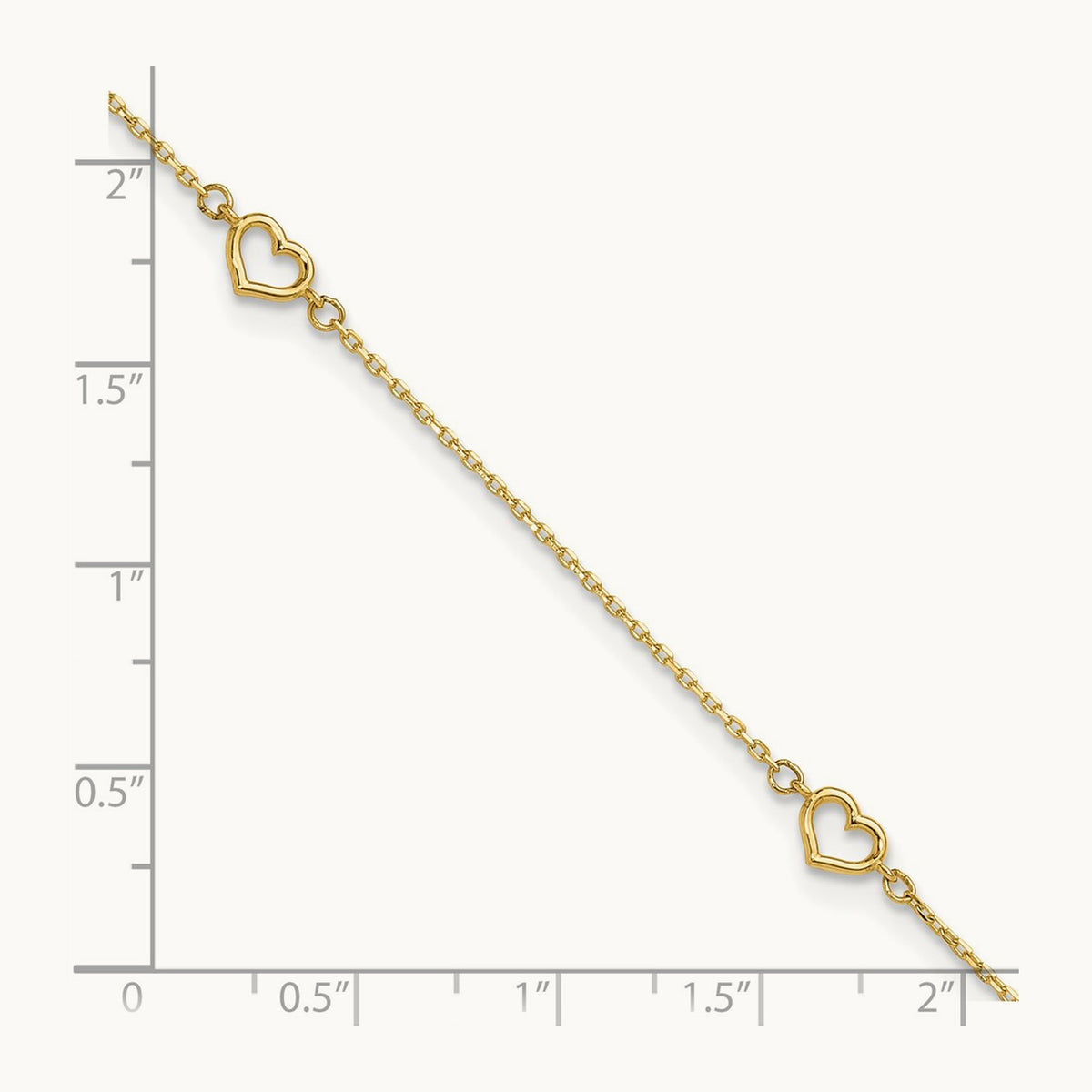 Heart 10in Plus 1in ext. Anklet, 14K
