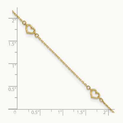 Heart 10in Plus 1in ext. Anklet, 14K