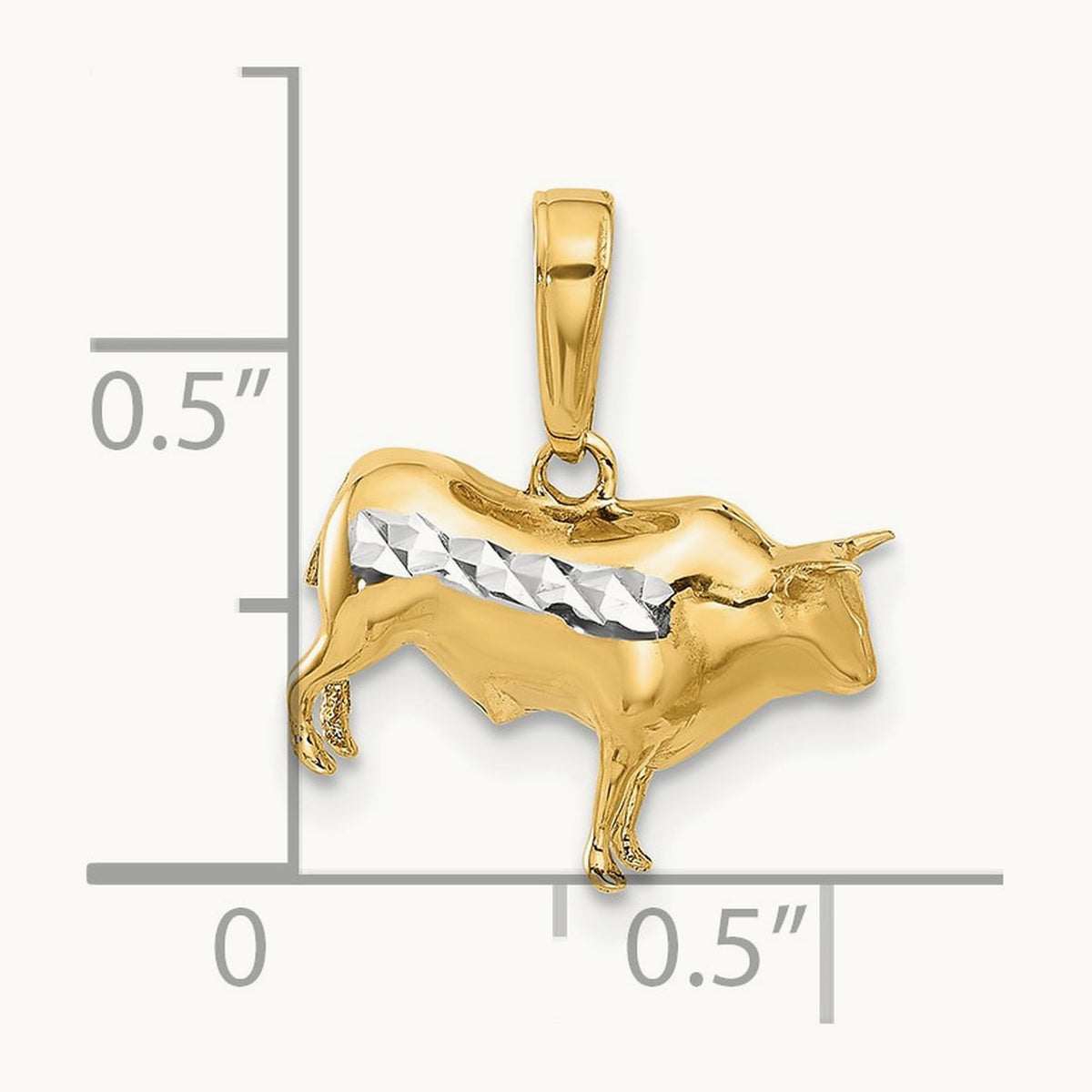 D/C 3D Bull Pendant, 14K with White Rhodium