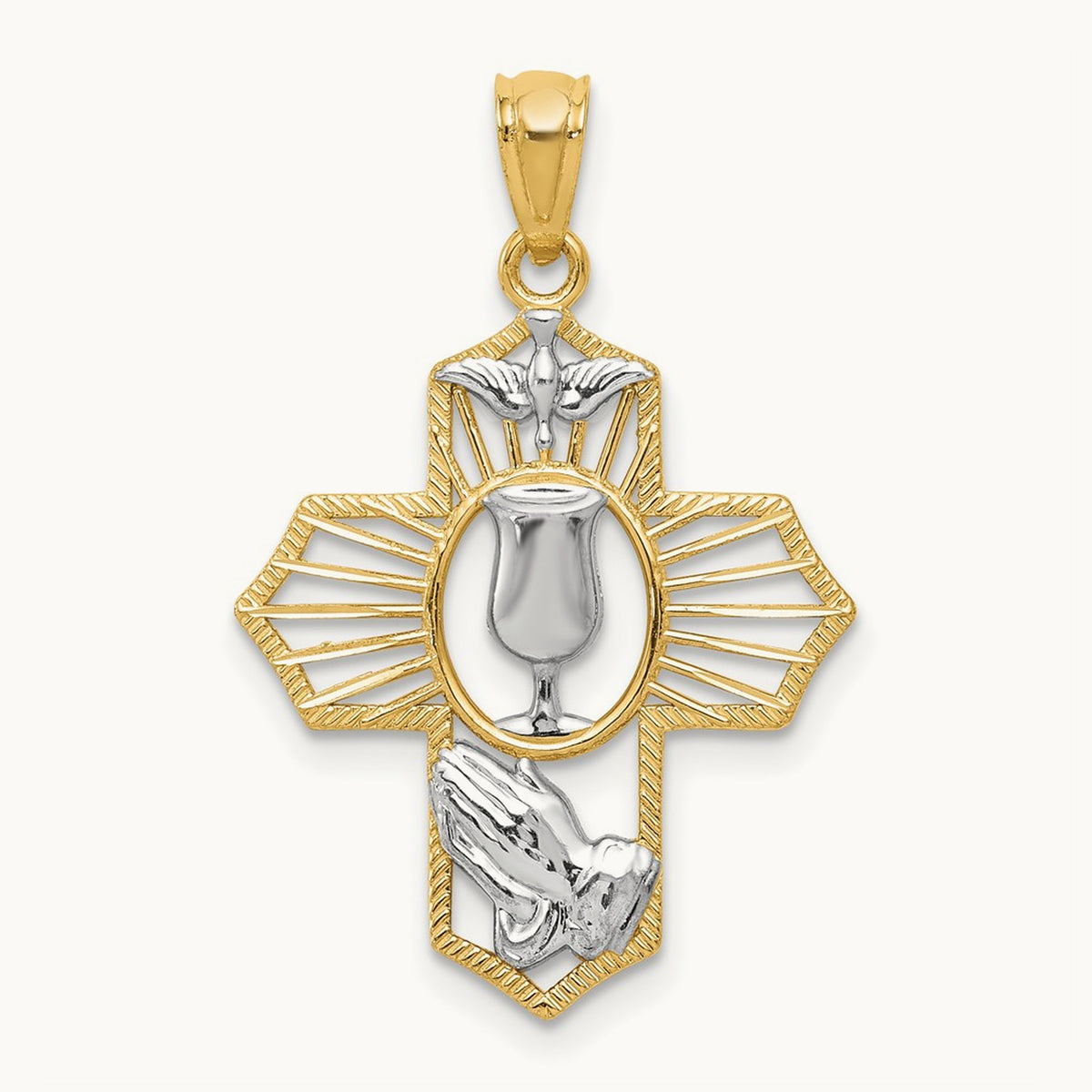 w/Rhodium Cross Pendant, 14K