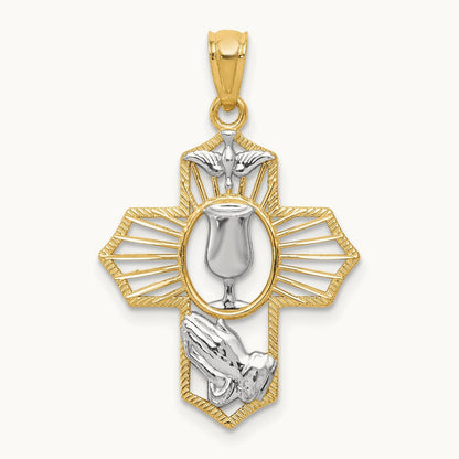 w/Rhodium Cross Pendant, 14K