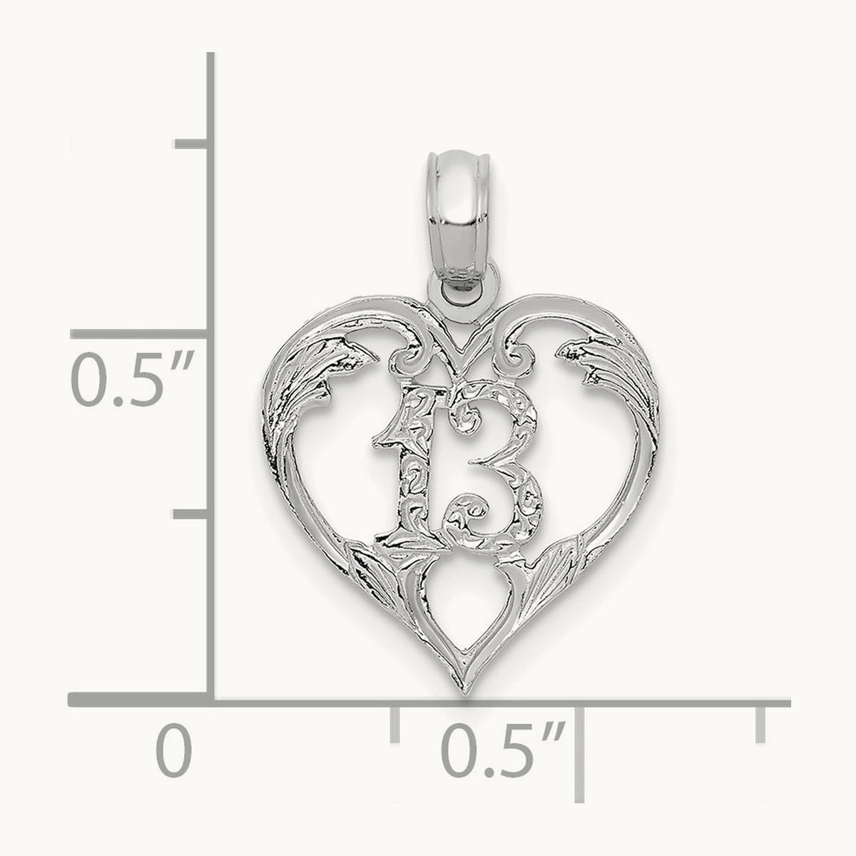 13 in Heart Cut-out Pendant — 14K White Gold