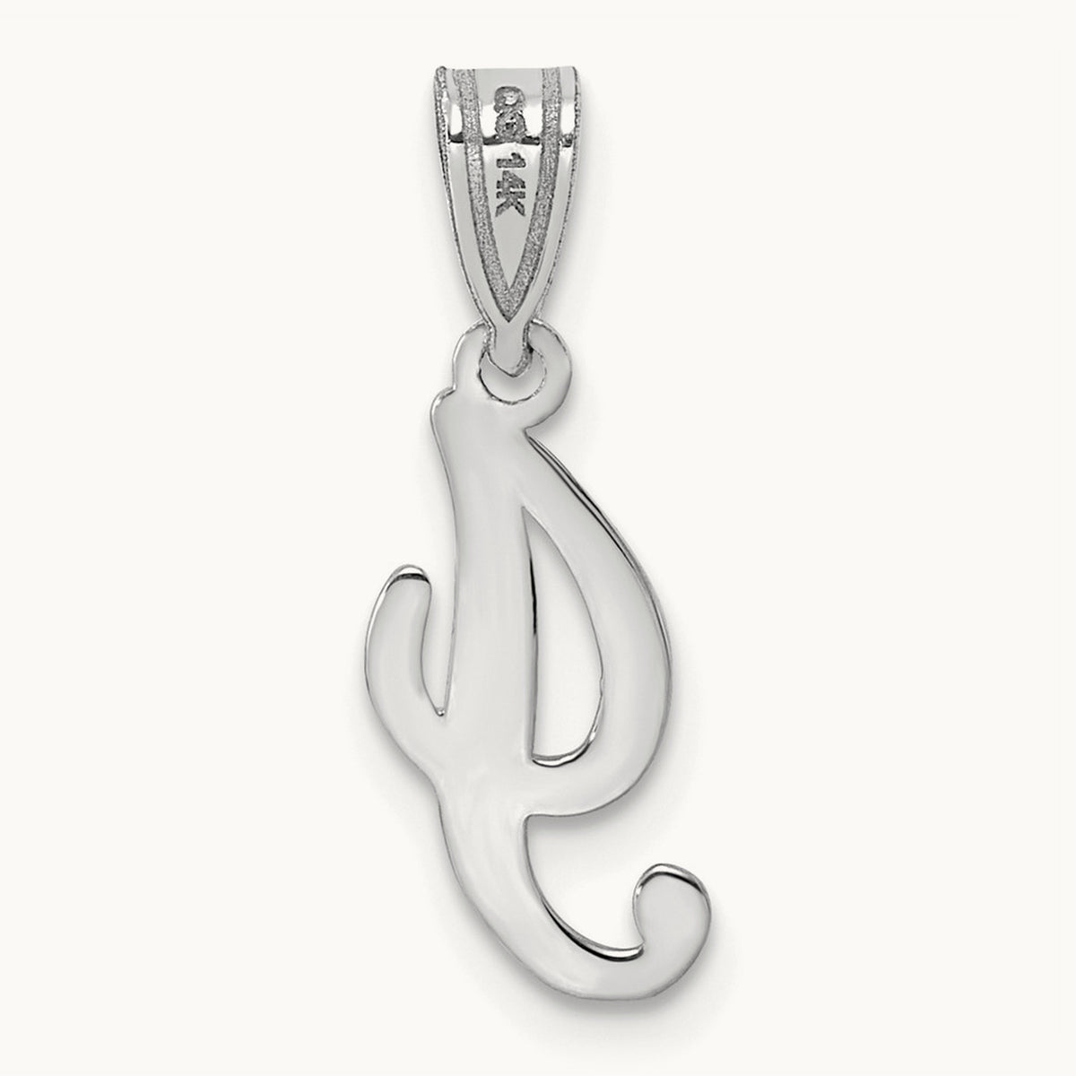 White Gold Script Letter I Initial Pendant, 14K White Gold