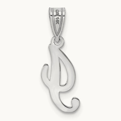 White Gold Script Letter I Initial Pendant, 14K White Gold
