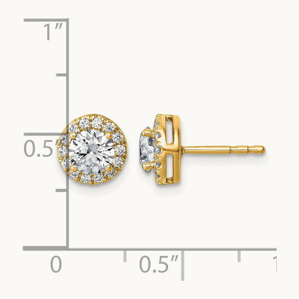 Round Halo Post Earrings, 0.50-7.50 ct tw Lab-Grown Diamond — 1 1/5 ct, 14K Yellow Gold