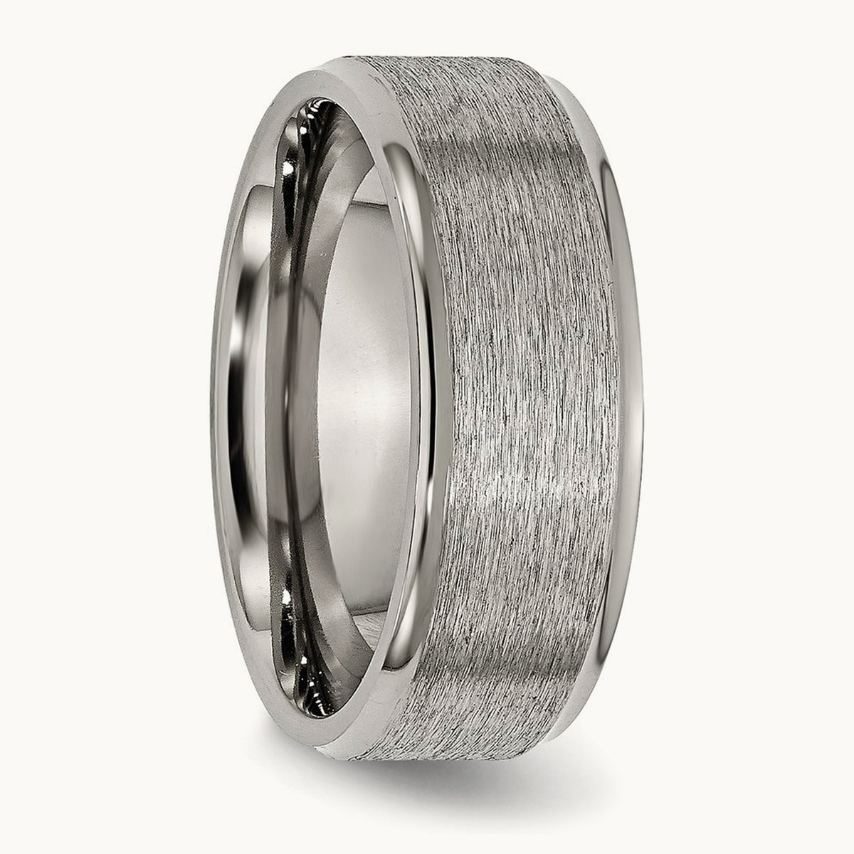 Brushed Center Ridged Edge Band, 8mm, Titanium
