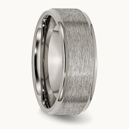 Brushed Center Ridged Edge Band, 8mm, Titanium