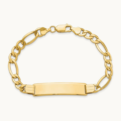 Polished Semi-Solid Figaro ID Bracelet, 14K