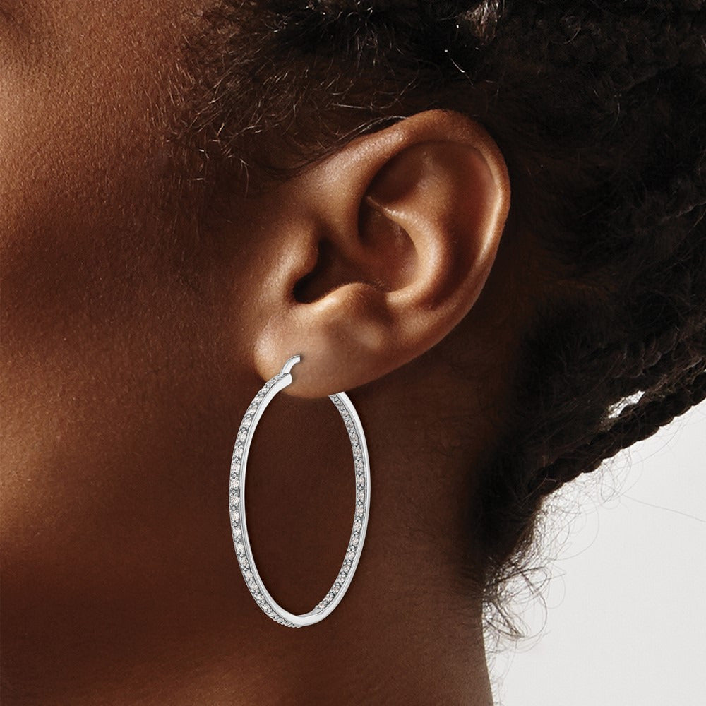 In/Out Hoop Earrings, 0.50-0.75 ct tw Lab-Grown Diamond — 7/8 ct, 14K White Gold