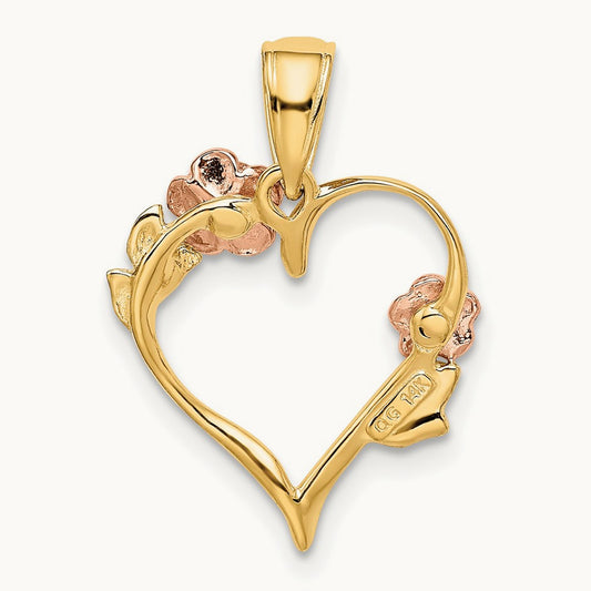 Polished Flower Heart Pendant, 14K Two-tone with White Rhodium