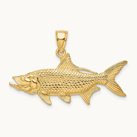 3-D Textured Oxeye Tarpon Fish Charm, 14K