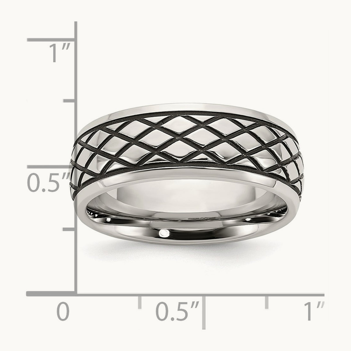 Polished and Antiqued Checkered Pattern Band, 8mm, Stainless Steel