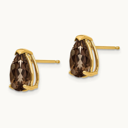 10x7 Pear Smoky Quartz Earrings — 14K Yellow Gold