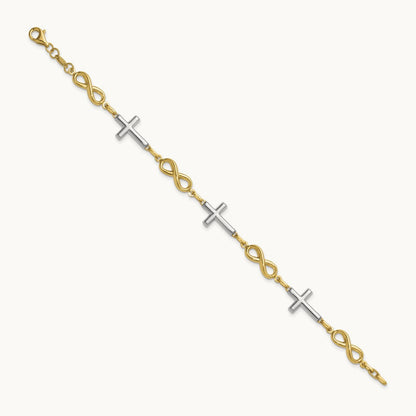 w/ Rhodium Polished Cross Infinity Symbol Link Bracelet, 14K