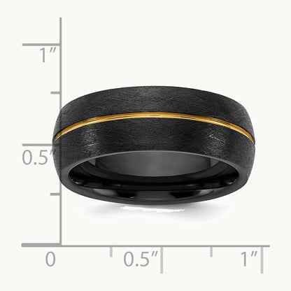 Ceramic Black Scratch Finished with Yellow IP-plated Center 8mm Band
