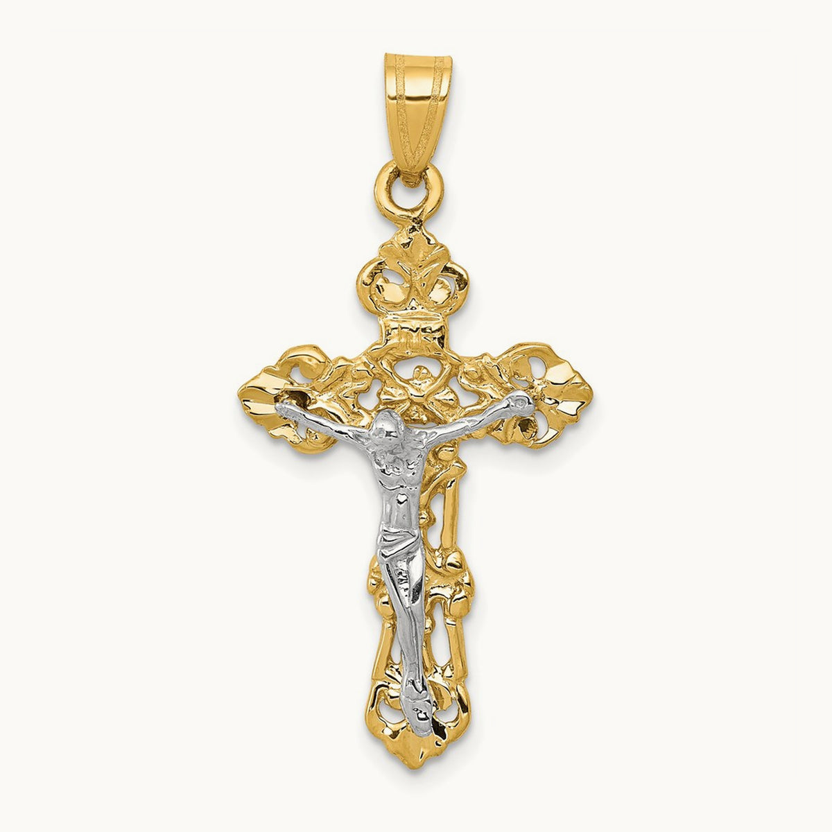 Fleur De Lis Crucifix Pendant, 14K Two-tone