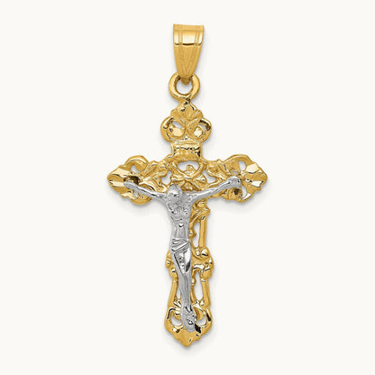 Fleur De Lis Crucifix Pendant, 14K Two-tone