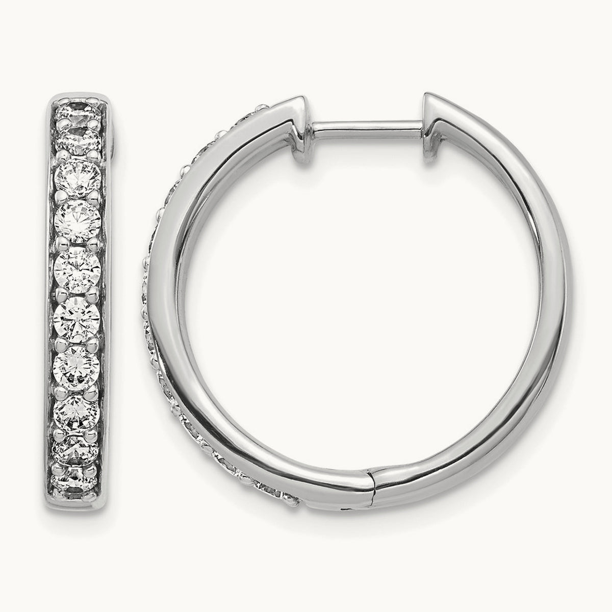 Diamond Hinged Hoop Earrings — 14K White Gold, 1 ct