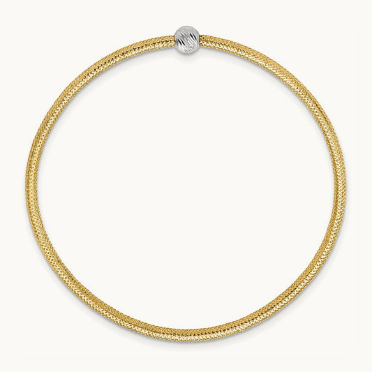 Polished with Diamond-cut Bead Stretch Bracelet, 14K with Rhodium — Leslie's
