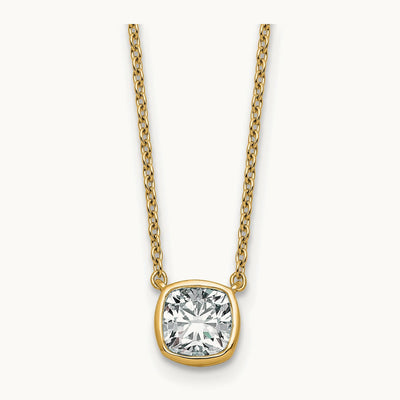 Cushion Bezel Set Necklace, 1.00-4.00 ct tw Lab-Grown Diamond — 1 ct, 14K Yellow Gold