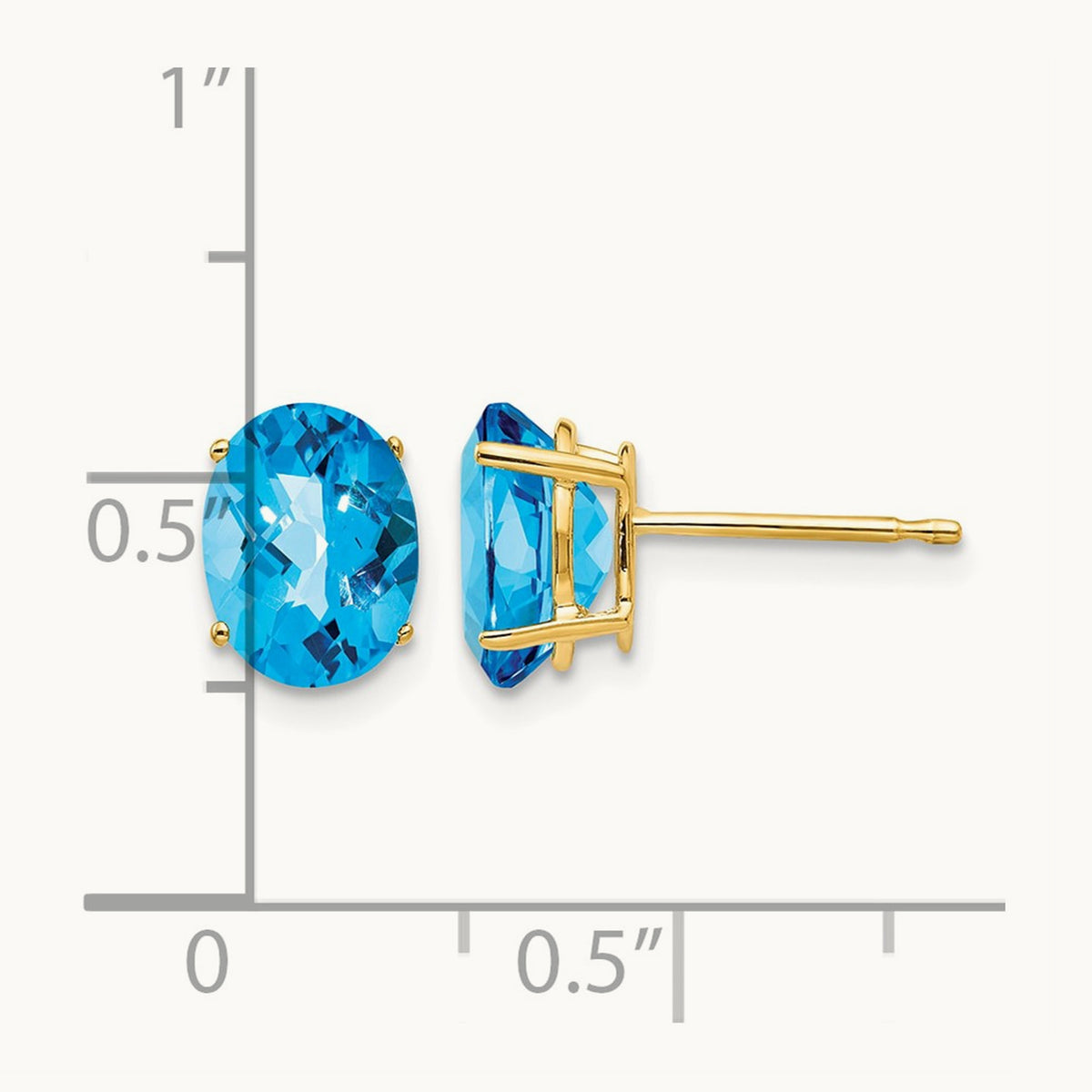 8x6mm Oval Blue Topaz Checker Earrings, 14K