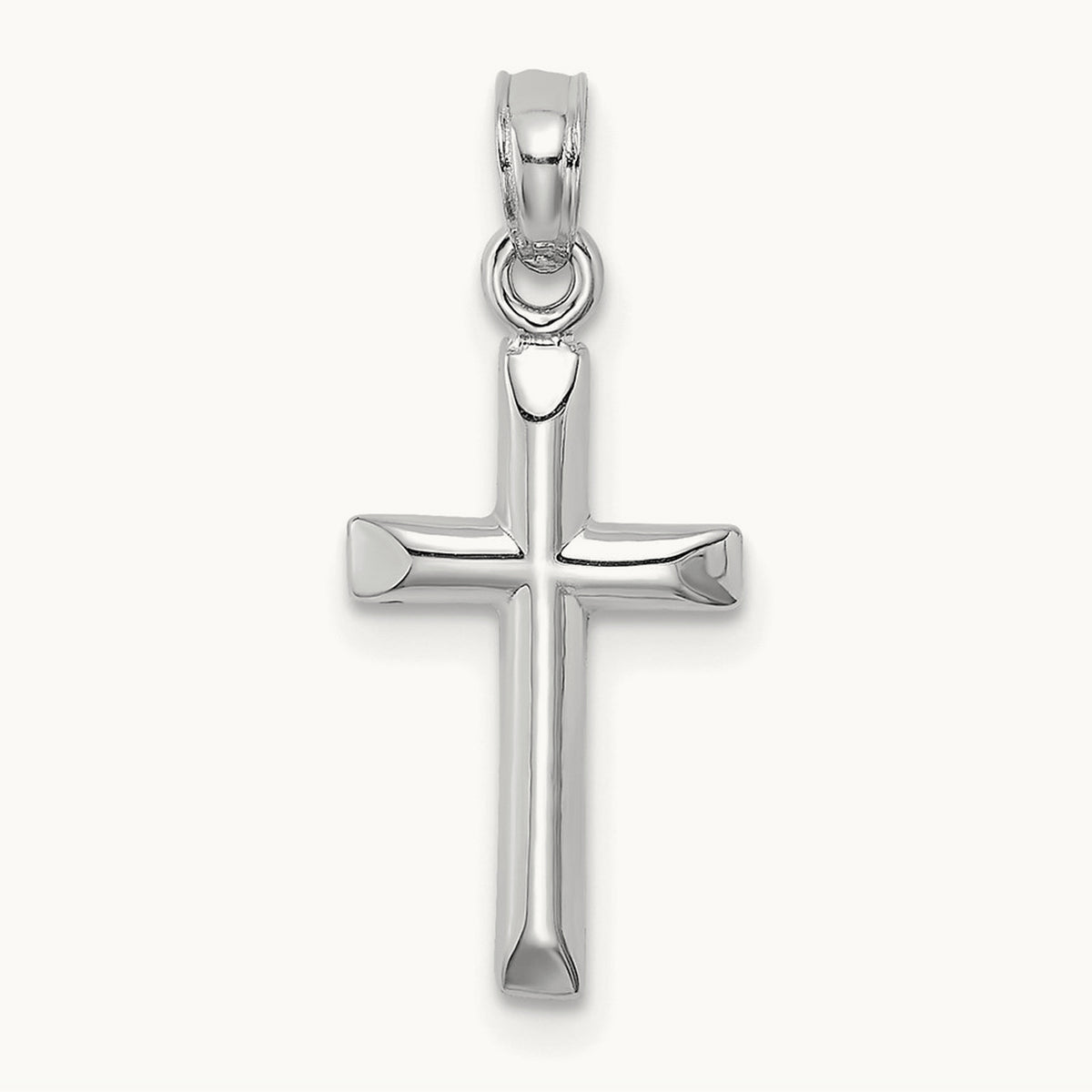 Polished Cross Charm — 14K White Gold