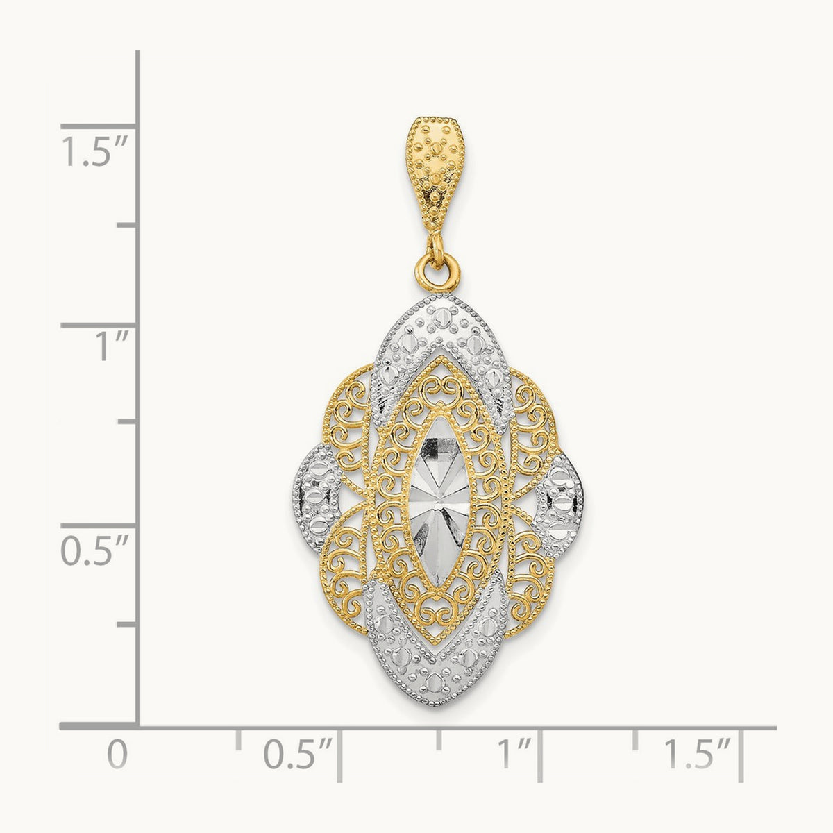 w/Rhodium D/C Filigree Oval Charm, 14K