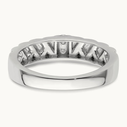Polish & Satin Woven Design Diamond Mens Wedding Band, 14K White Gold
