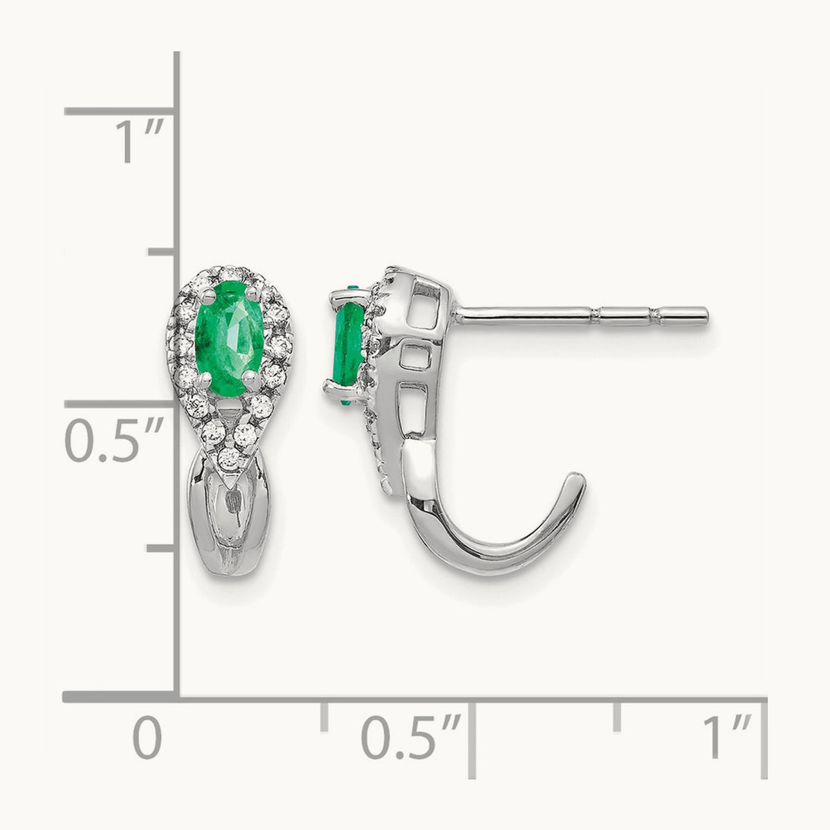 1/8Ct Diamond and Emerald Earrings — 14K White Gold