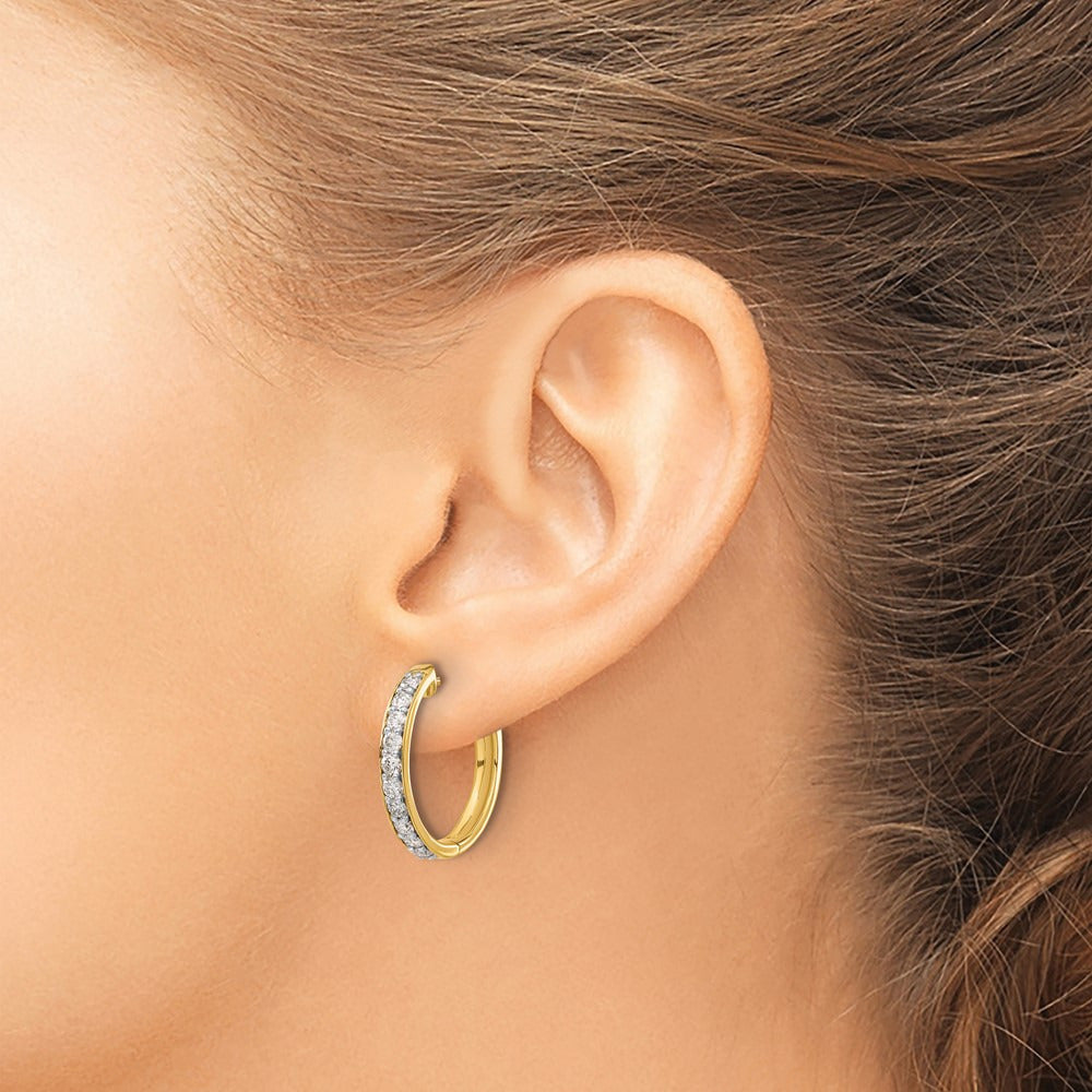 Diamond Hinged Hoop Earrings — 14K Yellow Gold, 1 ct