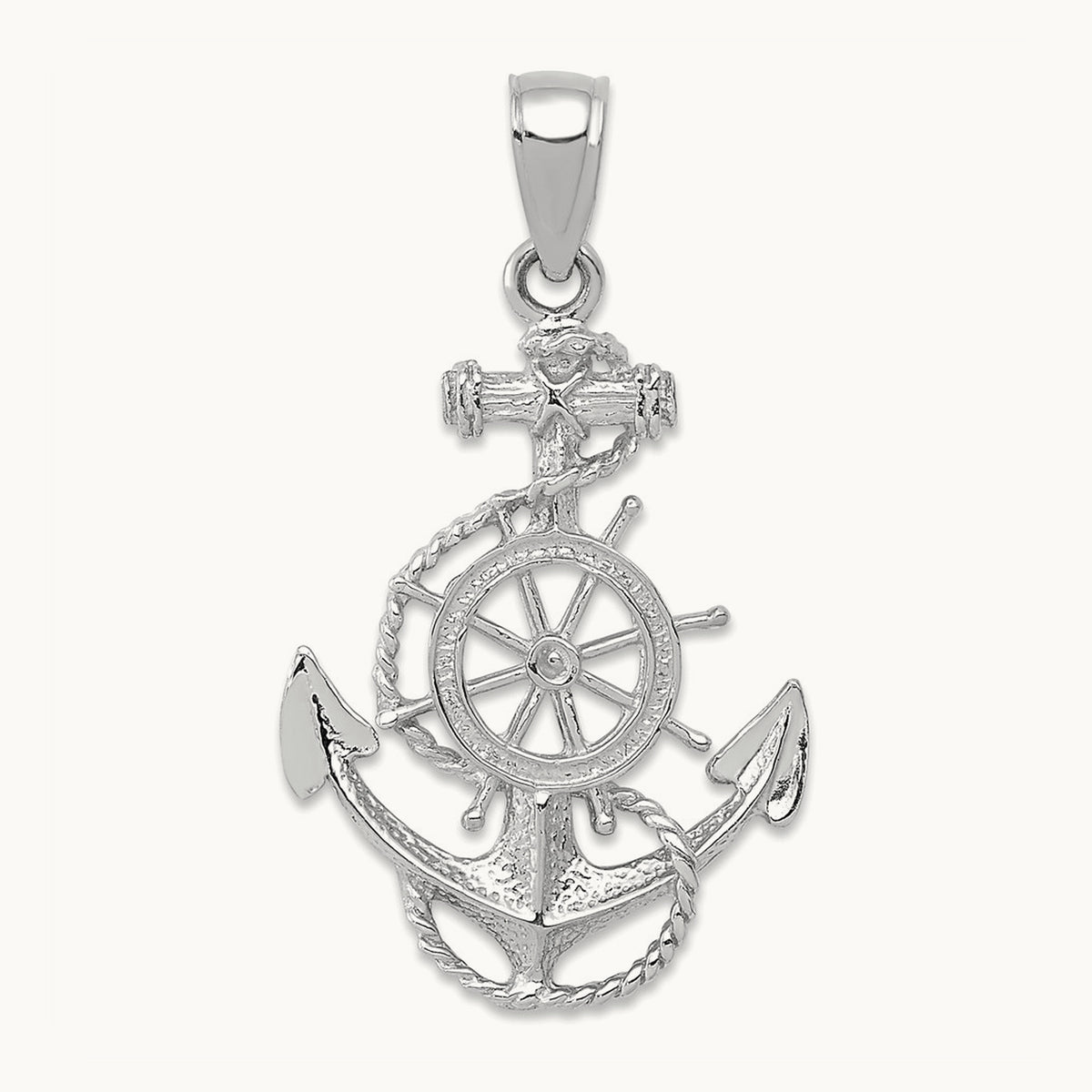 Anchor and Wheel Pendant — 14K White Gold