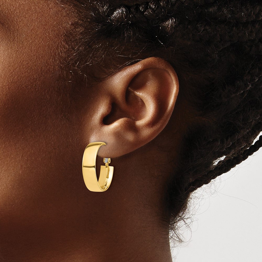High Polished Omega Back Hoop Earrings — 14K Yellow Gold, 7mm