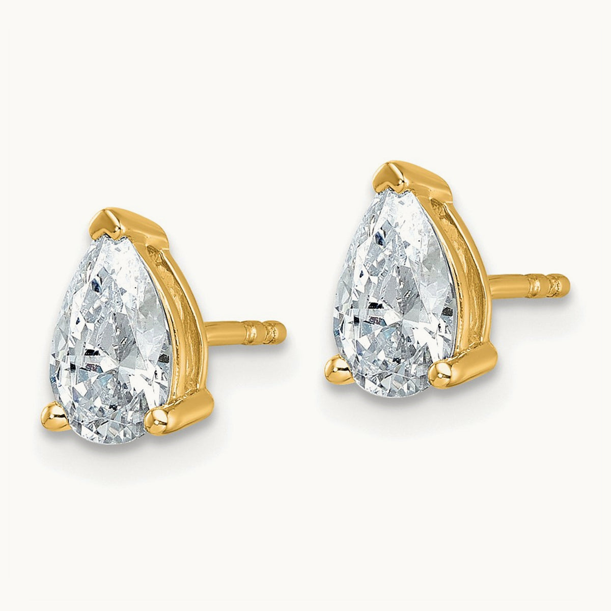 Pear 3 Prong Stud Earrings, 0.50-6.00 ct tw Lab-Grown Diamond — 1 1/2 ct, 14K Yellow Gold