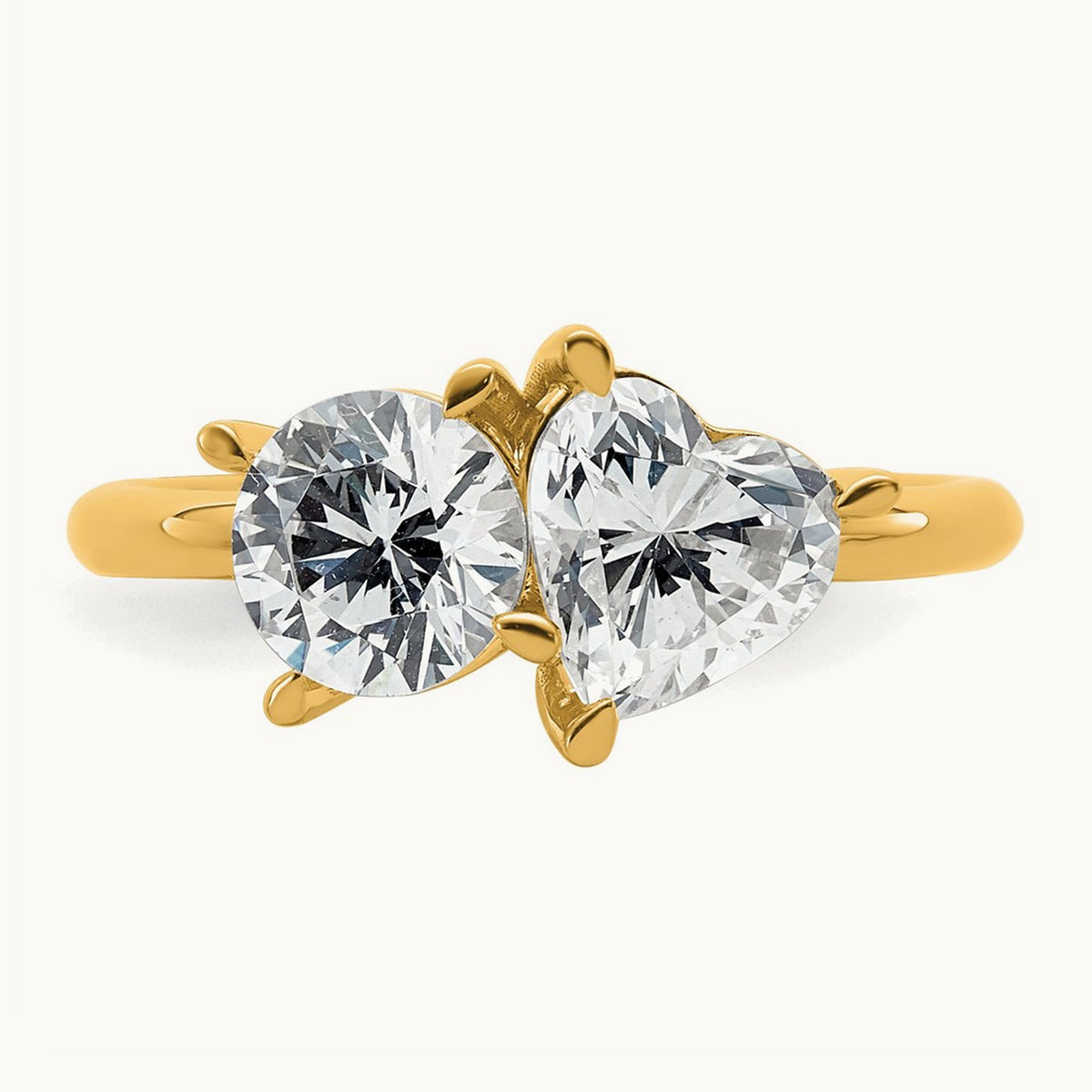 Round & Heart 2 Stone Engagement Ring, 2.00 ct tw Lab-Grown Diamond — 14K Yellow Gold