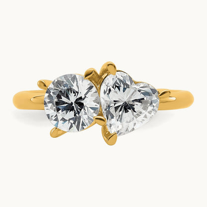 Round & Heart 2 Stone Engagement Ring, 2.00 ct tw Lab-Grown Diamond — 14K Yellow Gold