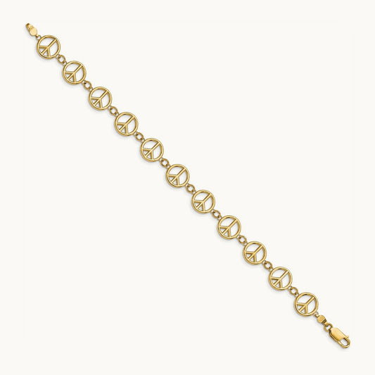 Polished Peace Sign Bracelet, 14K