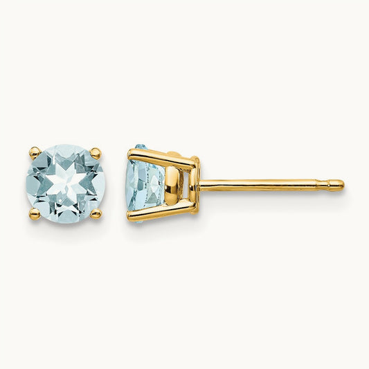 Aquamarine Post Earrings, 14K