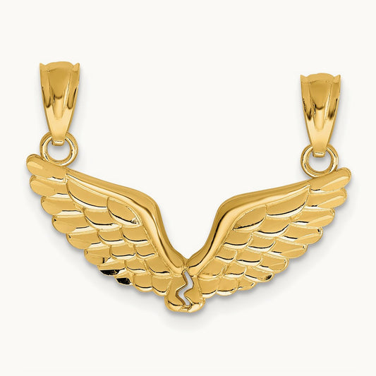 Polished 2 Piece Break Apart Angel Wings Pendants, 14K