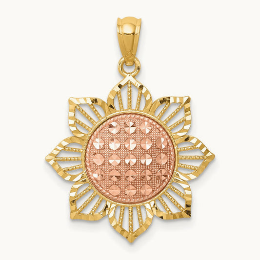 D/C Sunflower Pendant, 14K Two-tone