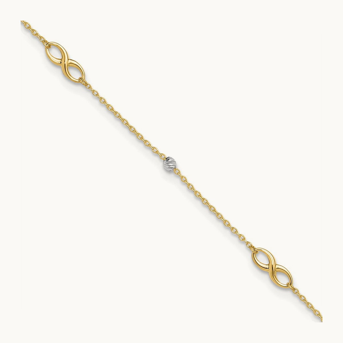 Diamond-cut Beads and Infinity 10in Plus 1in ext. Anklet, 14K Two-tone