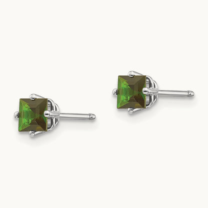 Green Tourmaline Earrings, 14K White Gold