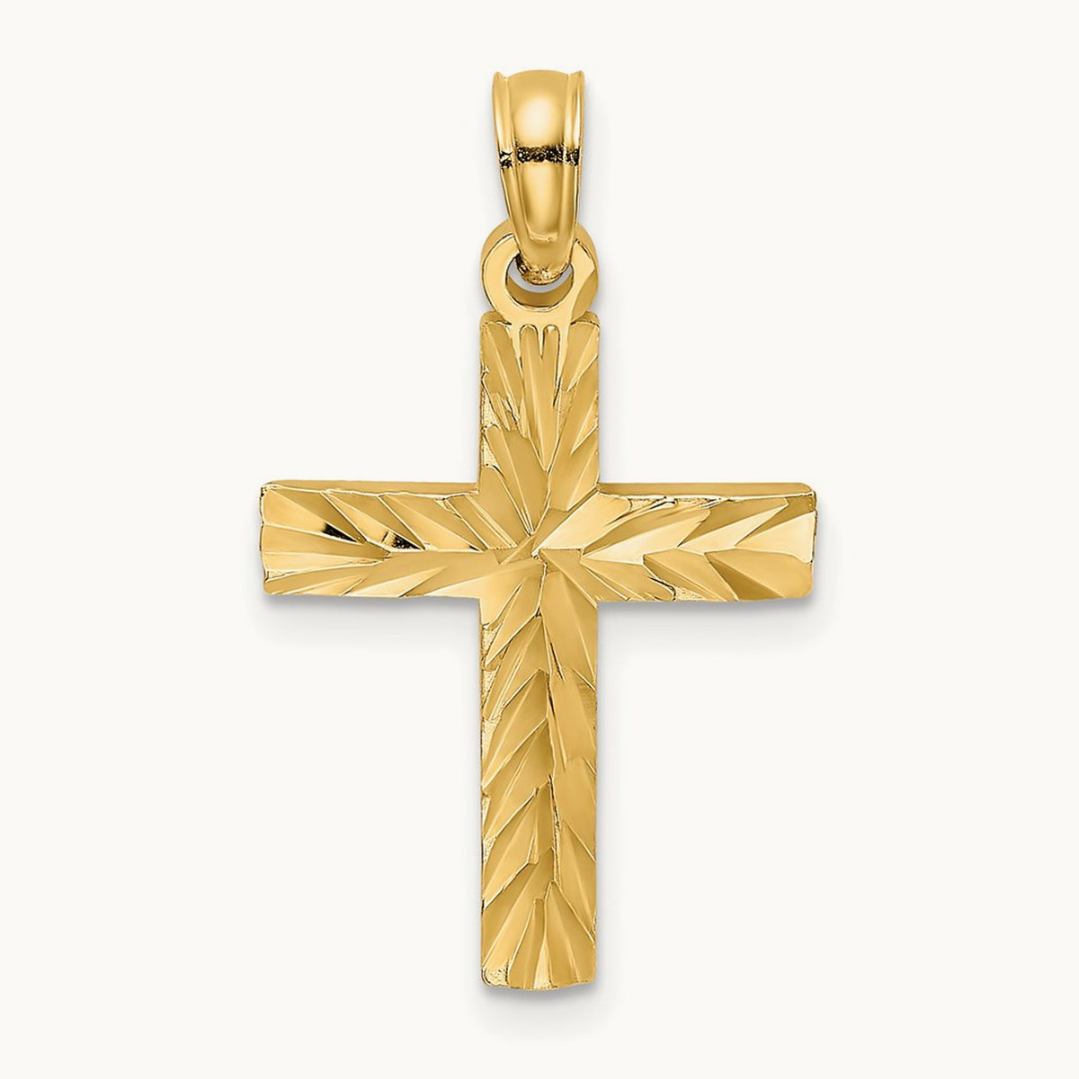 Diamond-cut Block Cross Charm — 14K Yellow Gold