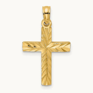 Diamond-cut Block Cross Charm — 14K Yellow Gold